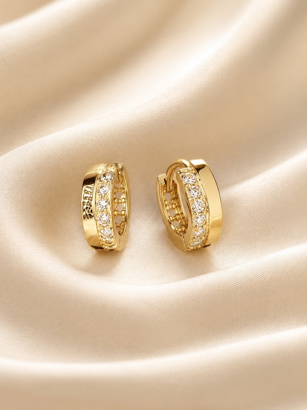 Gold Crystal Huggie Earrings with Pavé Stones